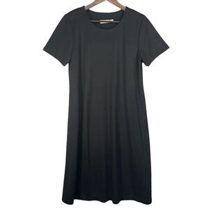 Susan‎ Graver Swing Dress Women Size M Black Ponte Knit Removable Shoulder Pads